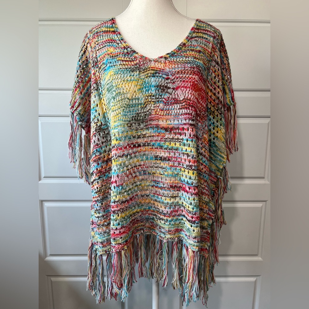 Vintage Havana Colorful Crochet Fringe Tunic‎ Top Bohemian Beach Cover Up OS